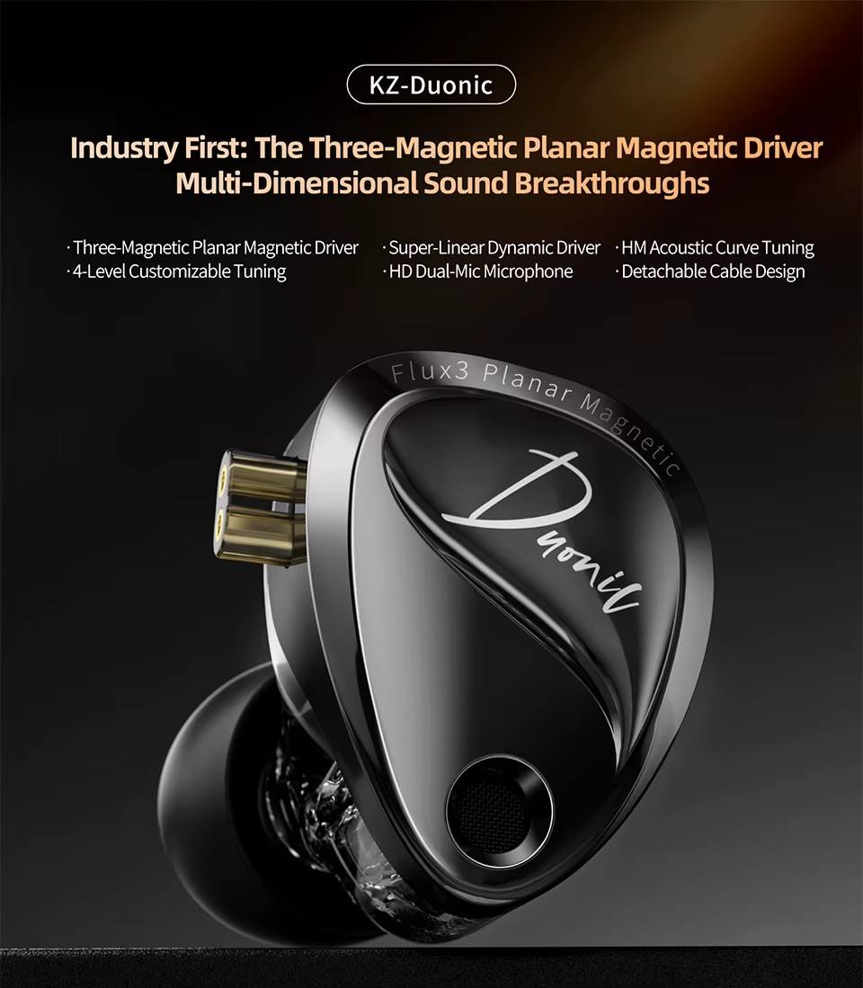 KZ Duonic Wired IEMs | Bass Improved Black with Tuning Switches