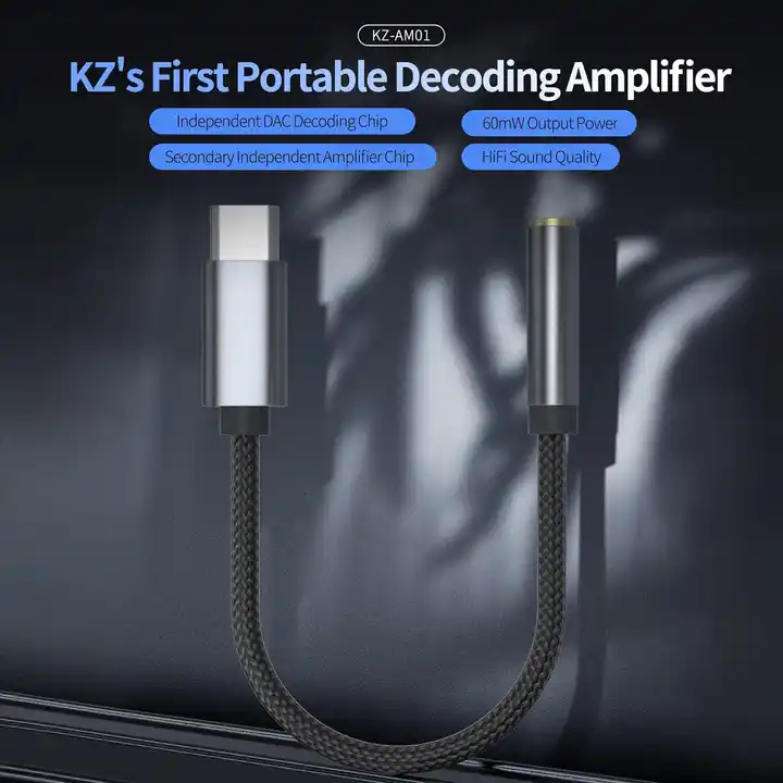 KZ AM01 – USB-C to 3.5 mm Hi-Fi DAC & Amplifier Adapter (32-bit / 384 kHz) for Earphones & Headphones