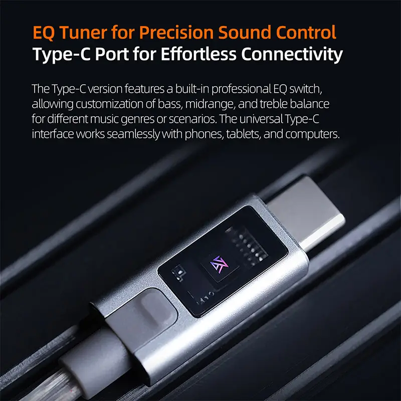 KZ M2 – Dual-Mic Silver-Plated Upgrade Type-C Cable built-in DAC and EQ modes