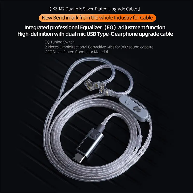 KZ M2 – Dual-Mic Silver-Plated Upgrade Type-C Cable built-in DAC and EQ modes