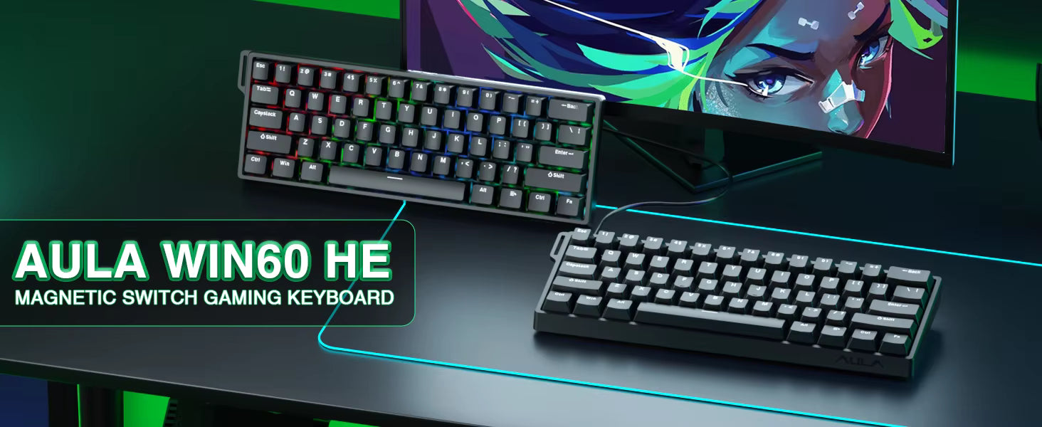 Aula WIN 60 HE Standard Edition – 60% Gaming Keyboard with Hall Effect Magnetic Switches, RGB Lighting & Custom Software