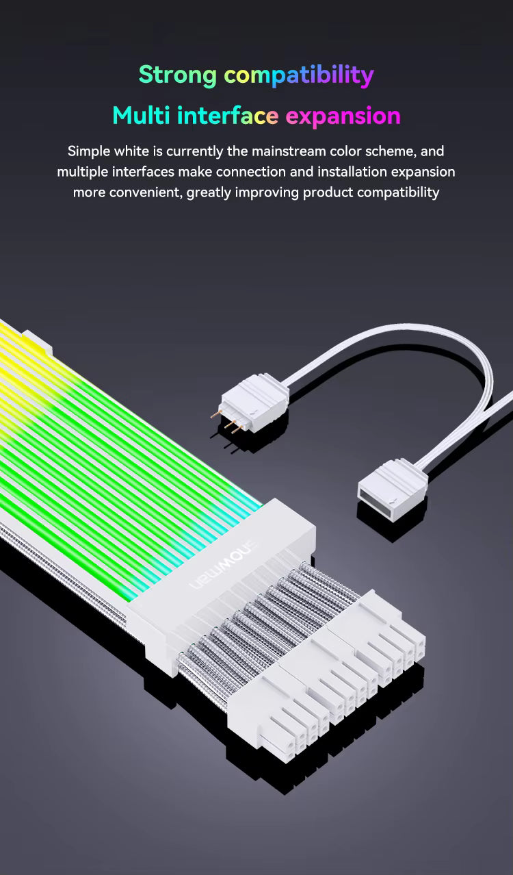 SNOWMAN 24-Pin + 8×2-Pin ARGB Extension Cables – 108 LED RGB Strip for Gaming PCs